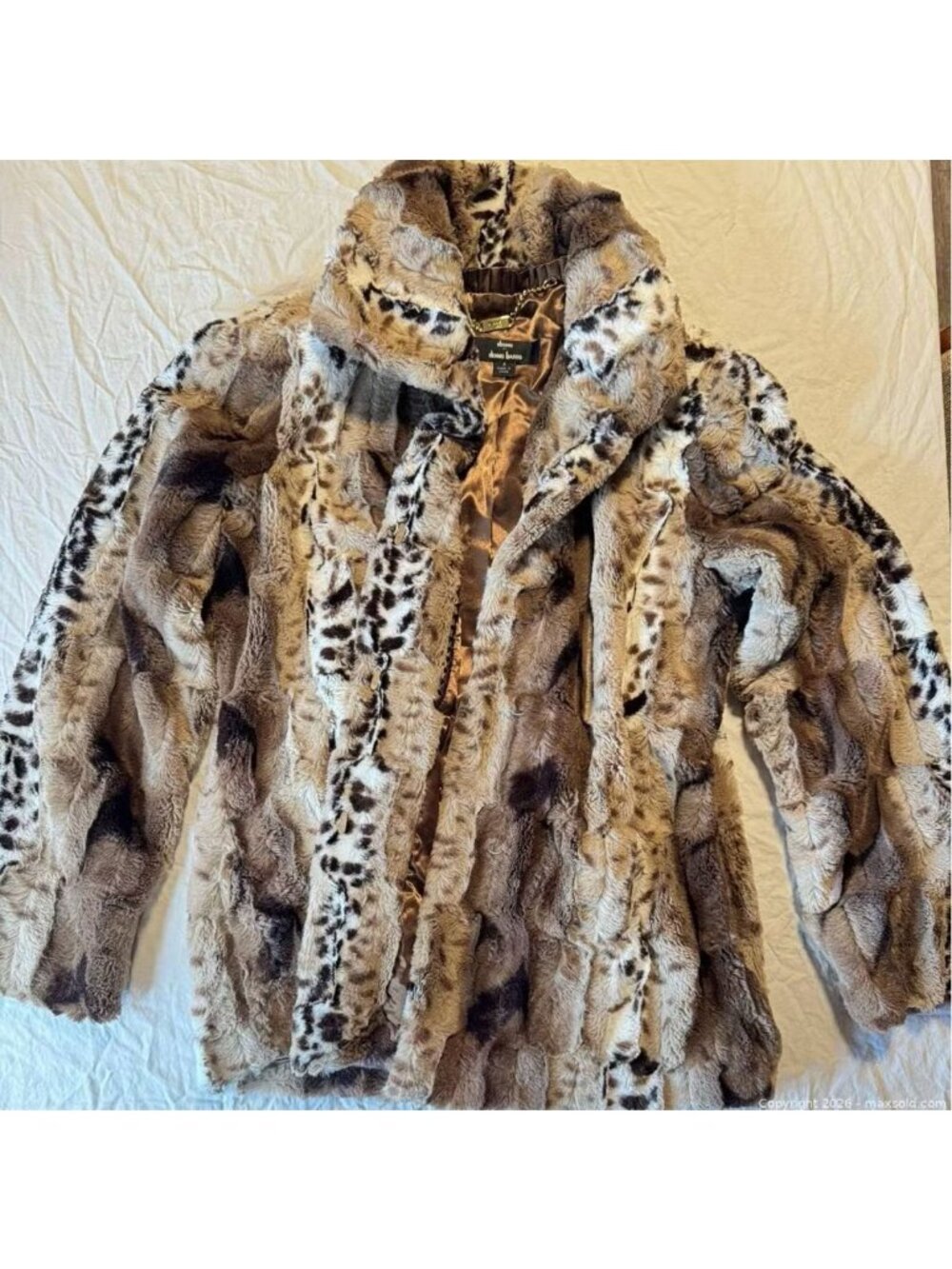 Dennis by Dennis Basso Faux Fur Coat Size S Brown Tan Cream